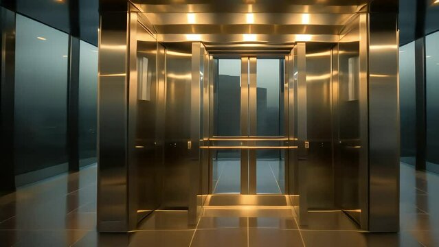Modern elevator doors, backlit. Generative AI