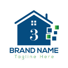 Home Logo On Letter 3 Template. Initial Home Sign Concept Template	