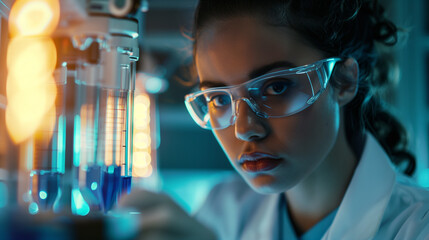 A beautiful scientist researching a cure for a disease - obrazy, fototapety, plakaty