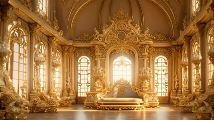 A luxurious palace room adorned with opulent European-style decor, featuring lavish gold decorations. Generative AI