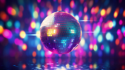 Obraz premium Disco ball illustration, disco ball with rainbow colored light reflections