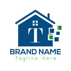 Home Logo On Letter T Template. Initial Home Sign Concept Template	