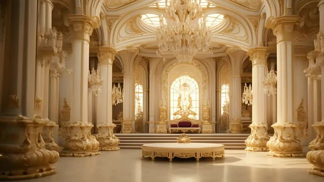 A luxurious palace room adorned with opulent European-style decor, featuring lavish gold decorations. Generative AI