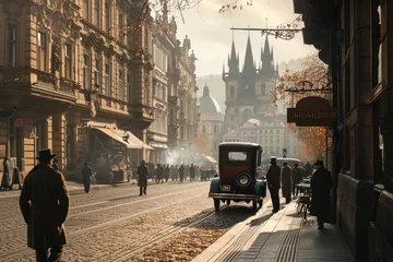 Tuinposter Historical street view of Prague City in 1930's. Czech Republic in Europe. © Joyce