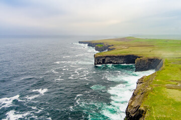 Aerial view of Kilkee Cliffs, situated at the Loop Head Peninsula, part of a dramatic stretch of...