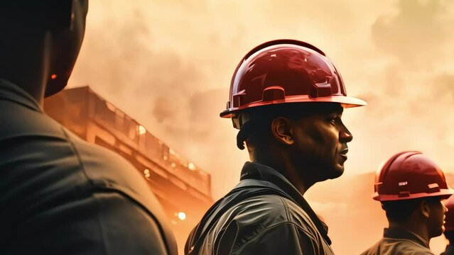 image of construction workers with helmet, Generative AI