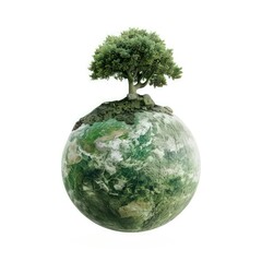 green planet with a tree on top of it, white background