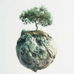 green planet with a tree on top of it, white background