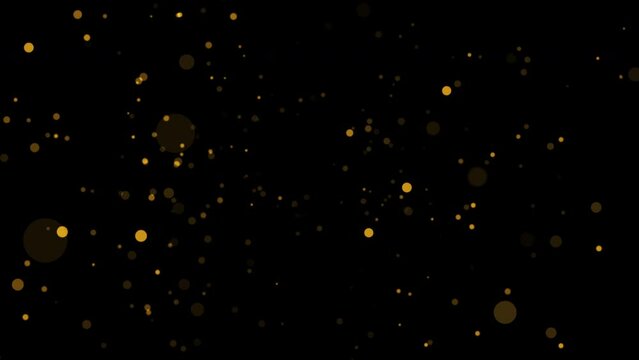 Abstract  loop animation flickering glow orange gold bokeh bubble particles flow on black background. 4K 3D seamless looping orange bokeh particles dust fly in the air.