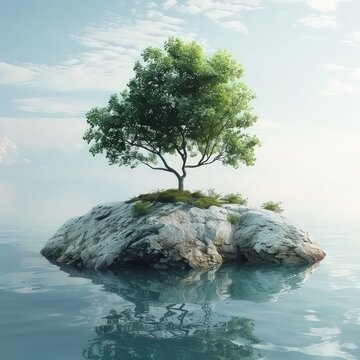 green tree on an island is the symbol of the land of peace