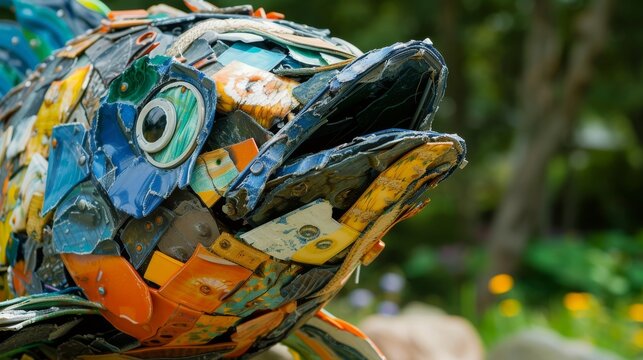 Sculpture made from recycled materials promoting sustainability