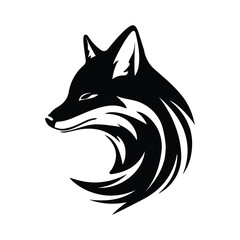 Vector silhouette design of fox head on white background.