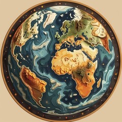 earth in a circle with tectonic plates in the image illustration
