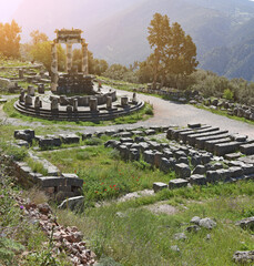 The Tholos of Delphi, a circular temple and one of the ancient structures of the Sanctuary of...