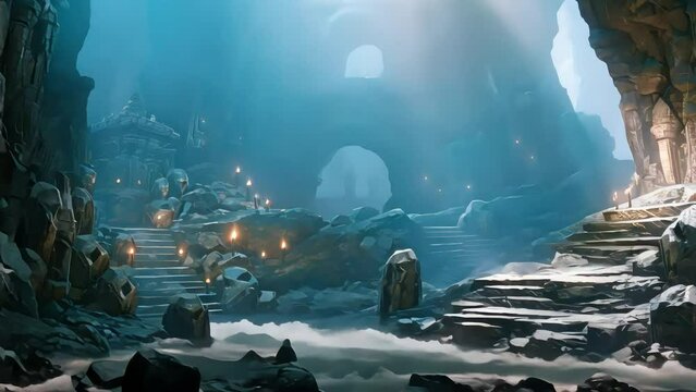 A cave with piles of precious treasure, fantasy, medieval. Generative AI