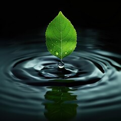 Naklejka na ściany i meble green leaf in water droplet, in the style of powerful symbolism, dark symbolism, realistic images