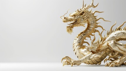 Golden Chinese zodiac dragon 3D rendering.