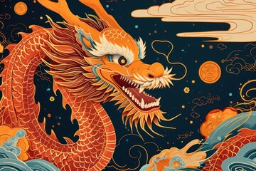 Chinese lunar new year celebration template with zodiac dragon and copy space design.