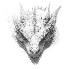 Obraz premium Hand pencil sketch drawing of dragon head over white background.
