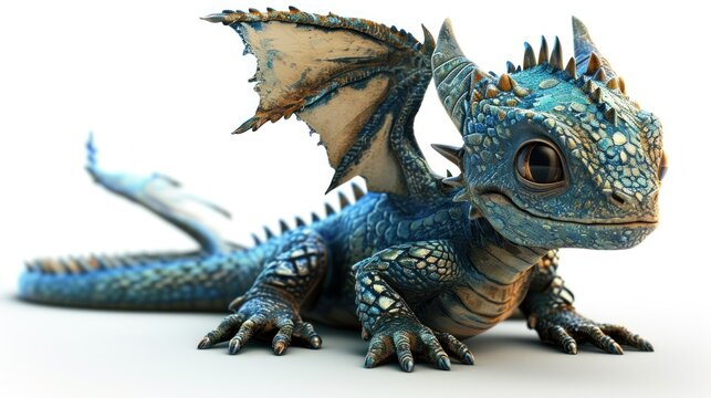 Isolated photo of cute baby dragon over white background.