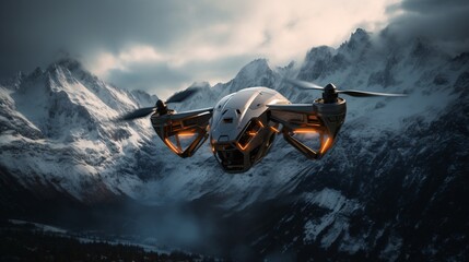 a drone flying over mountains