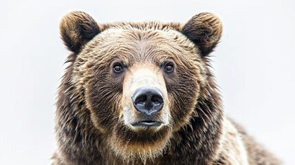Portrait of grizzly bear On a white background - obrazy, fototapety, plakaty