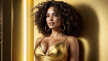 A girl in a golden outfit. Retro.