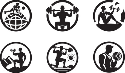 Fitness GYM Icon with strong athlete and barbell vector Illustration 