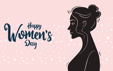 Happy women's day greeting calligraphy with women's silhouette