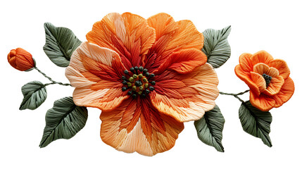 Embroidery flower on a transparent background. Flower png - obrazy, fototapety, plakaty