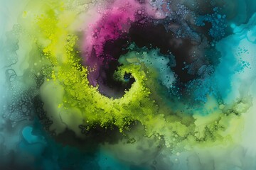 Fototapeta premium Abstract Colorful Ink Swirls in Water, Artistic Background with Vibrant Turquoise, Yellow, and Purple Hues