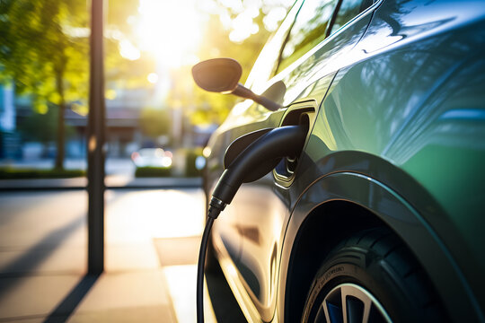 Voiture électrique en train d'être rechargée à la borne