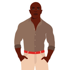 Fototapeta premium Bald head black man in elegant art style vector