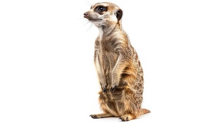 meerkat standing alert on white backdrop