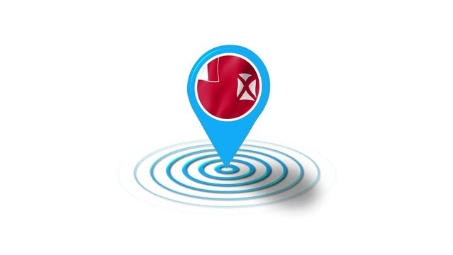 Wallis and Futuna flag icon 3d GPS location tracking animation in white background