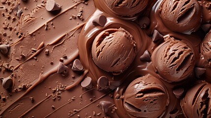 Chocolate ice cream texture, background on top of the chocolate ice cream tray