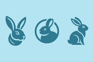 Rabbit bunny logo. Modern simple minimalistic. Blue. cool icon set