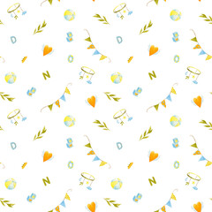 Watercolor childish seamless pattern with toys. Perfect for baby fabric and wrapping paper.