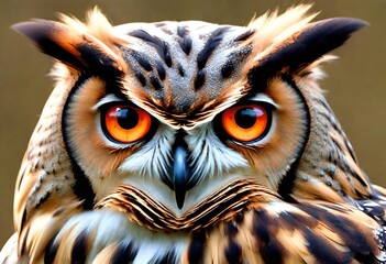 The evil eyes. ( Eagle Owl, Bubo bubo).AI generated - obrazy, fototapety, plakaty