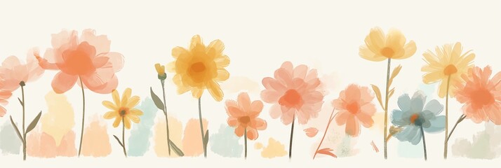 Horizontal floral banner for text and design in watercolor doodle style