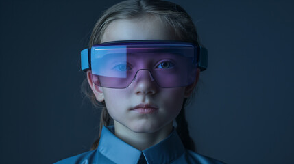 Young Girl Enjoying VR Technology - Virtual Reality Glasses - VR Glasses - Technology