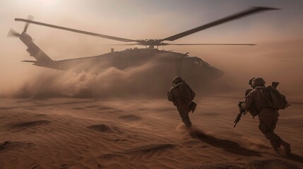 a helicopter in the desert - obrazy, fototapety, plakaty