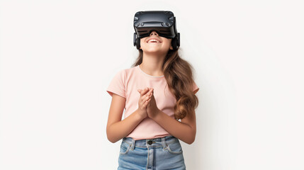 Young Girl Enjoying VR Technology - Virtual Reality Glasses - VR Glasses - Technology