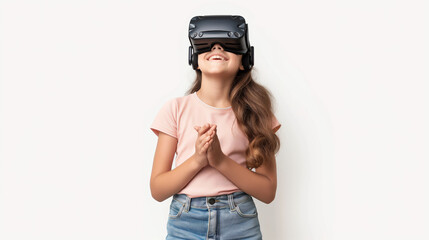 Naklejka premium Young Girl Enjoying VR Technology - Virtual Reality Glasses - VR Glasses - Technology
