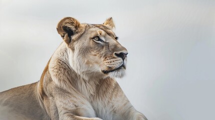 close up Majestic lioness against a clean white surface