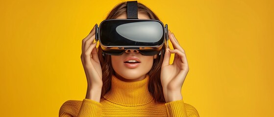 Obraz na płótnie Canvas a woman wearing a virtual reality goggles