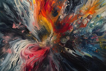 Naklejka premium Abstract Cosmic Explosion with Vivid Colors and Dynamic Swirls, Artistic Background or Creative Concept