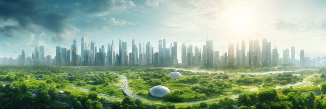 Urban architecture, cityscape with Green eco friendly city. Green technology concept