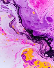 Vibrant Purple and Pink Abstract Acrylic Pour Art, Fluid Art Patterns, Creative Background Concept