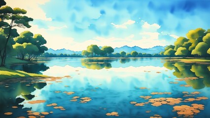 Chinese ink and water landscape painting. AI Generated